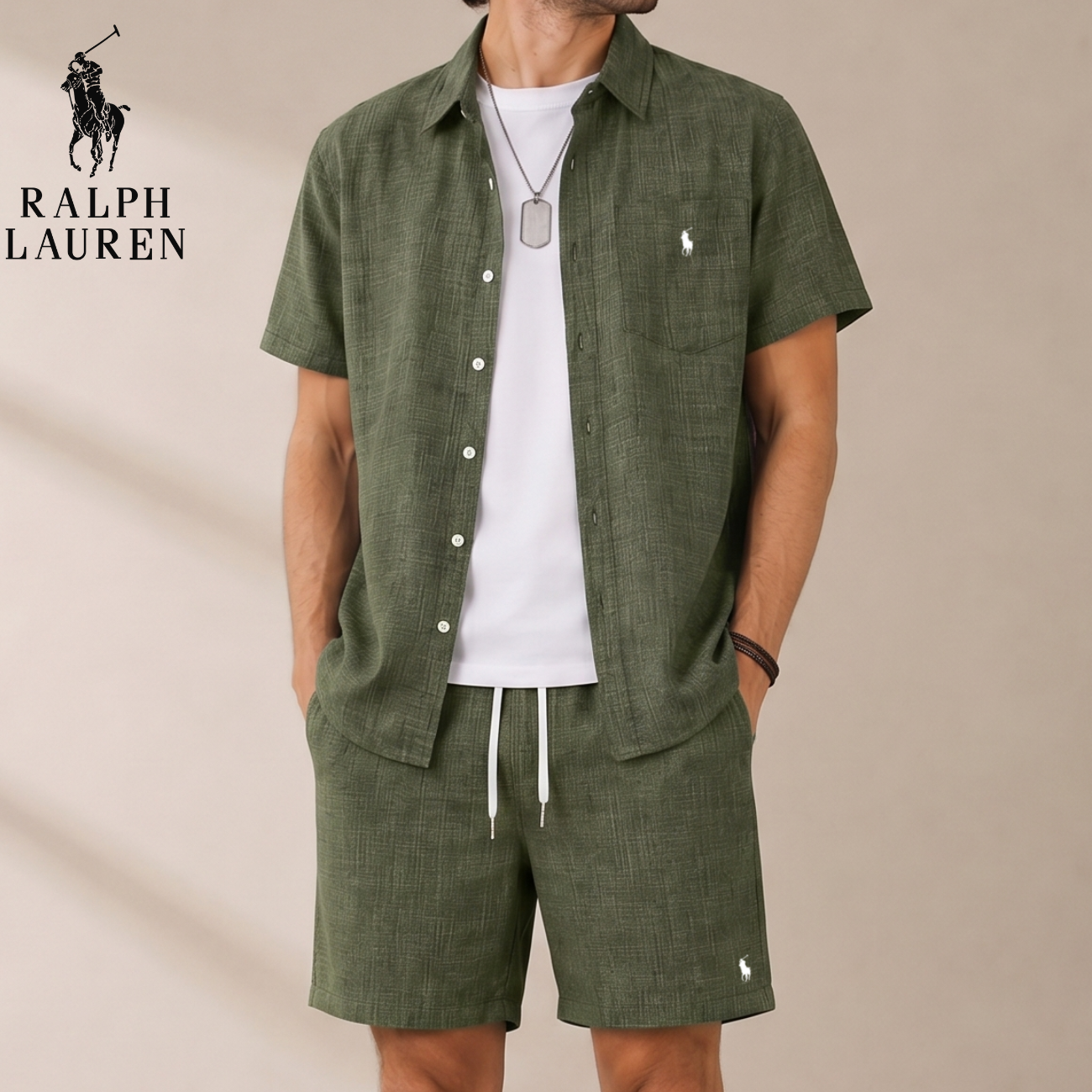Tweedelige Linnen Set Overhemd & Short