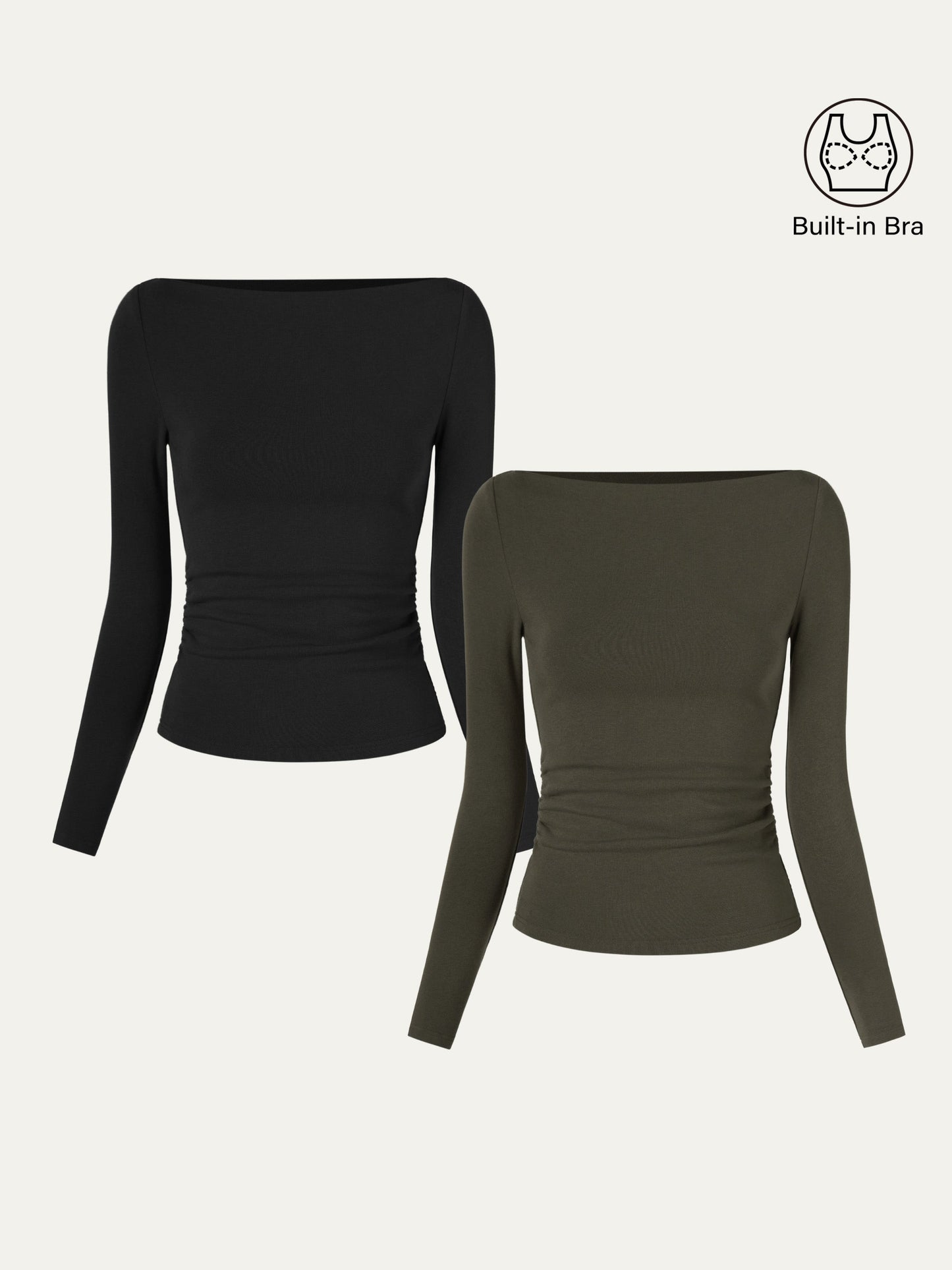Moderne Brami Top met Boothals en Geplooide Zijkant