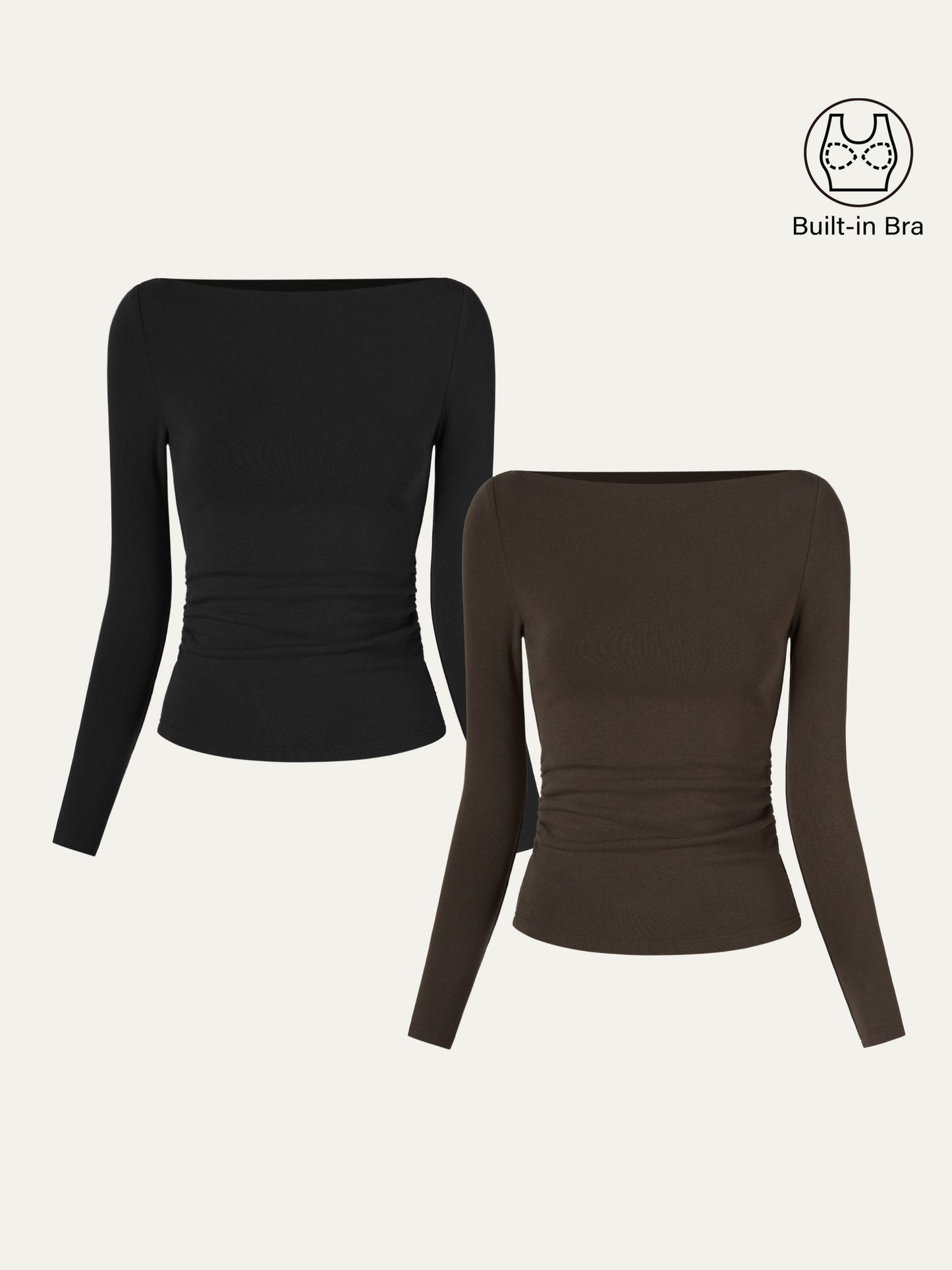 Moderne Brami Top met Boothals en Geplooide Zijkant