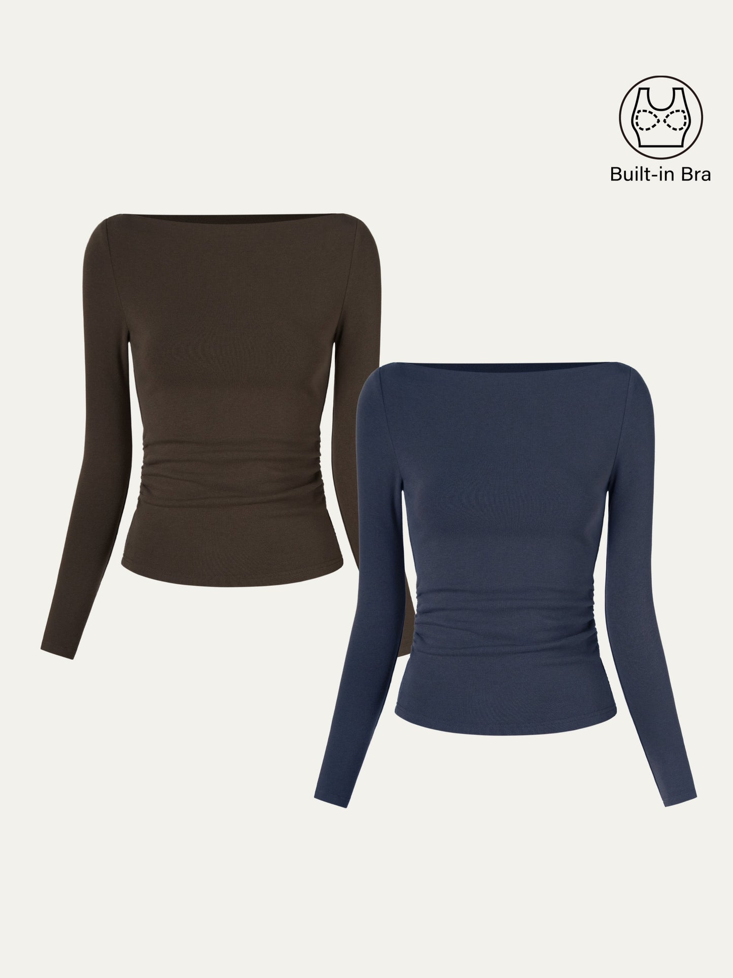 Moderne Brami Top met Boothals en Geplooide Zijkant