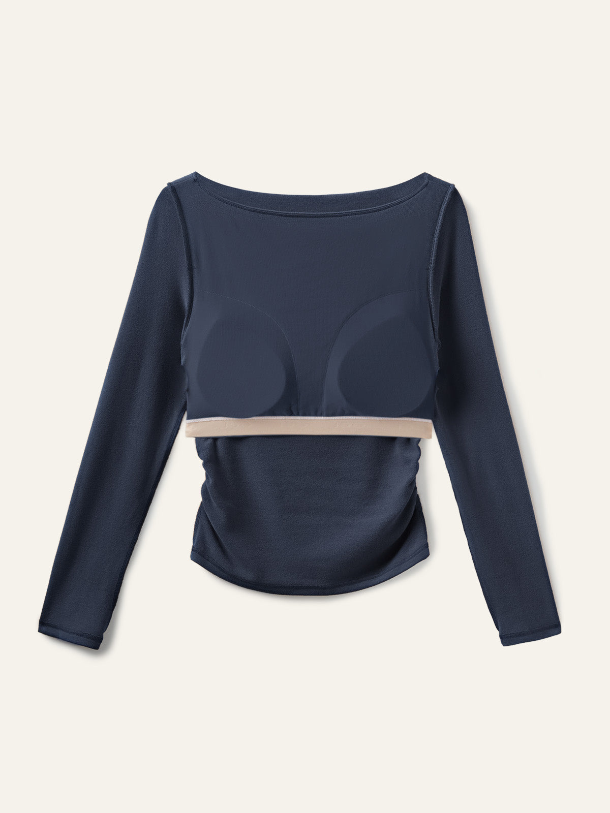 Moderne Brami Top met Boothals en Geplooide Zijkant
