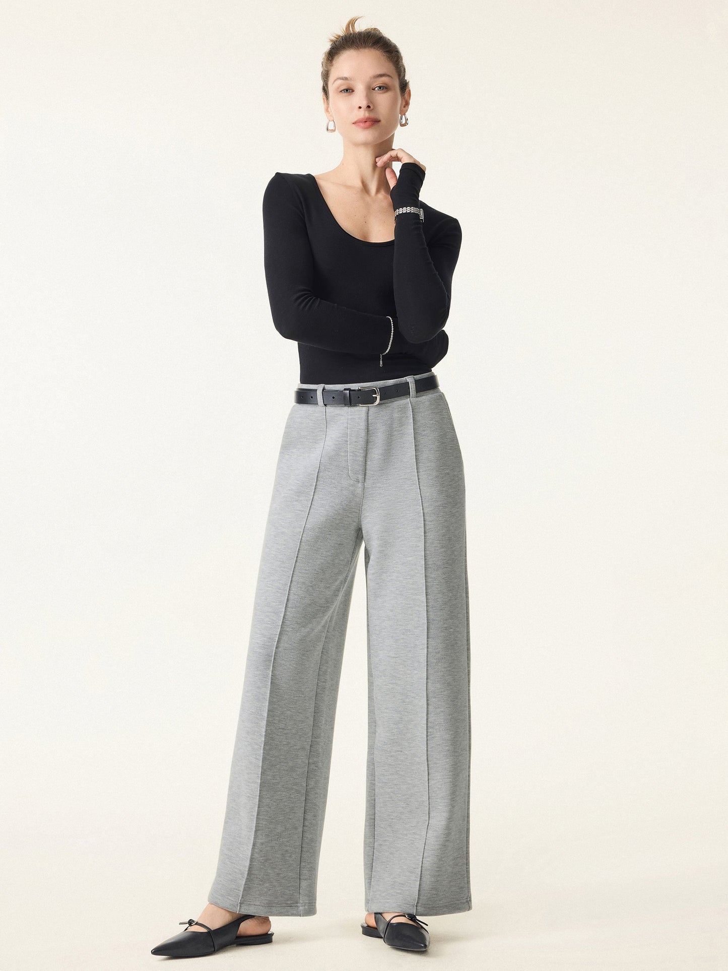 Pull-on Broek met Hoge Taille en Rechte Pijp