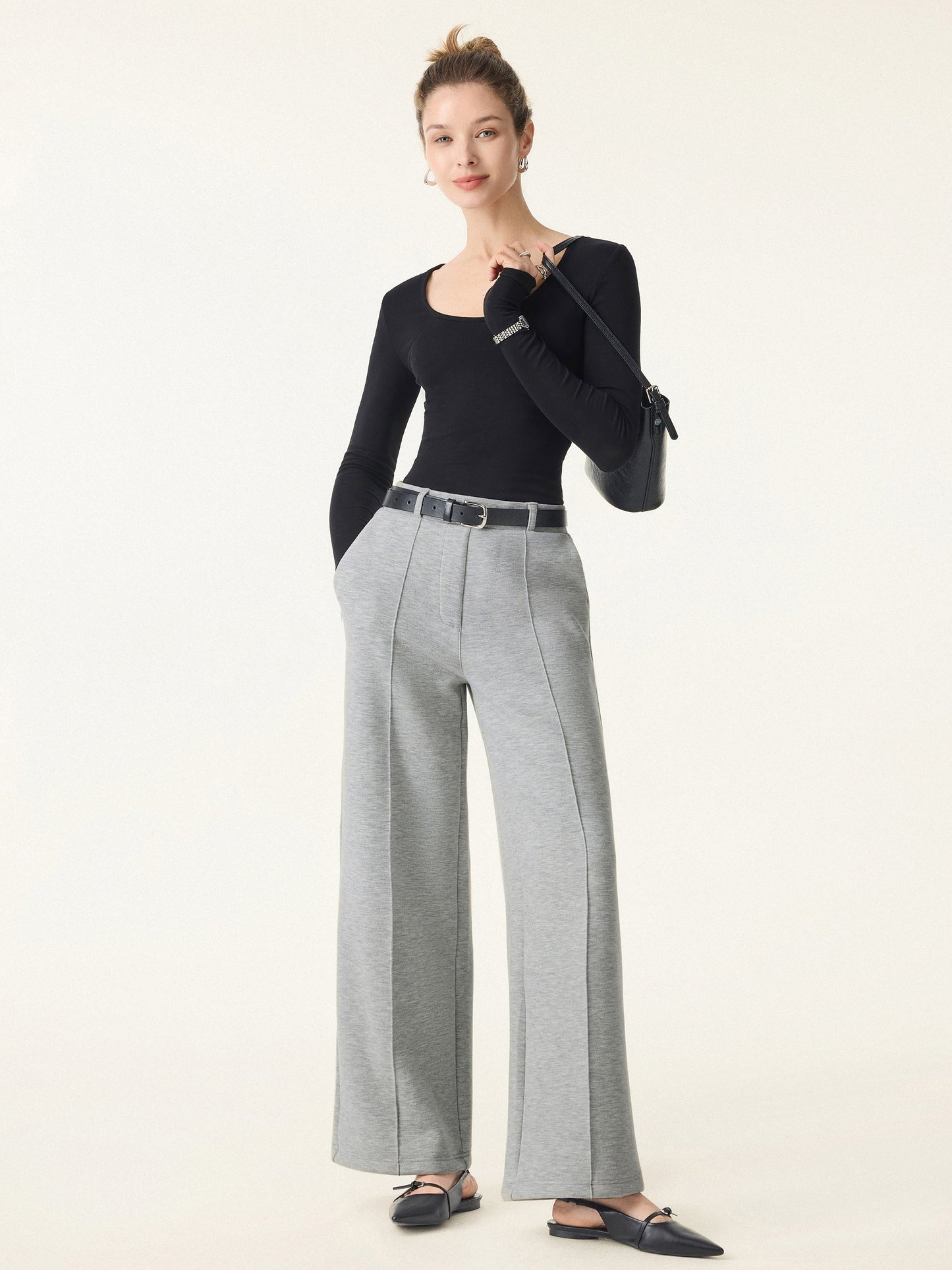Pull-on Broek met Hoge Taille en Rechte Pijp