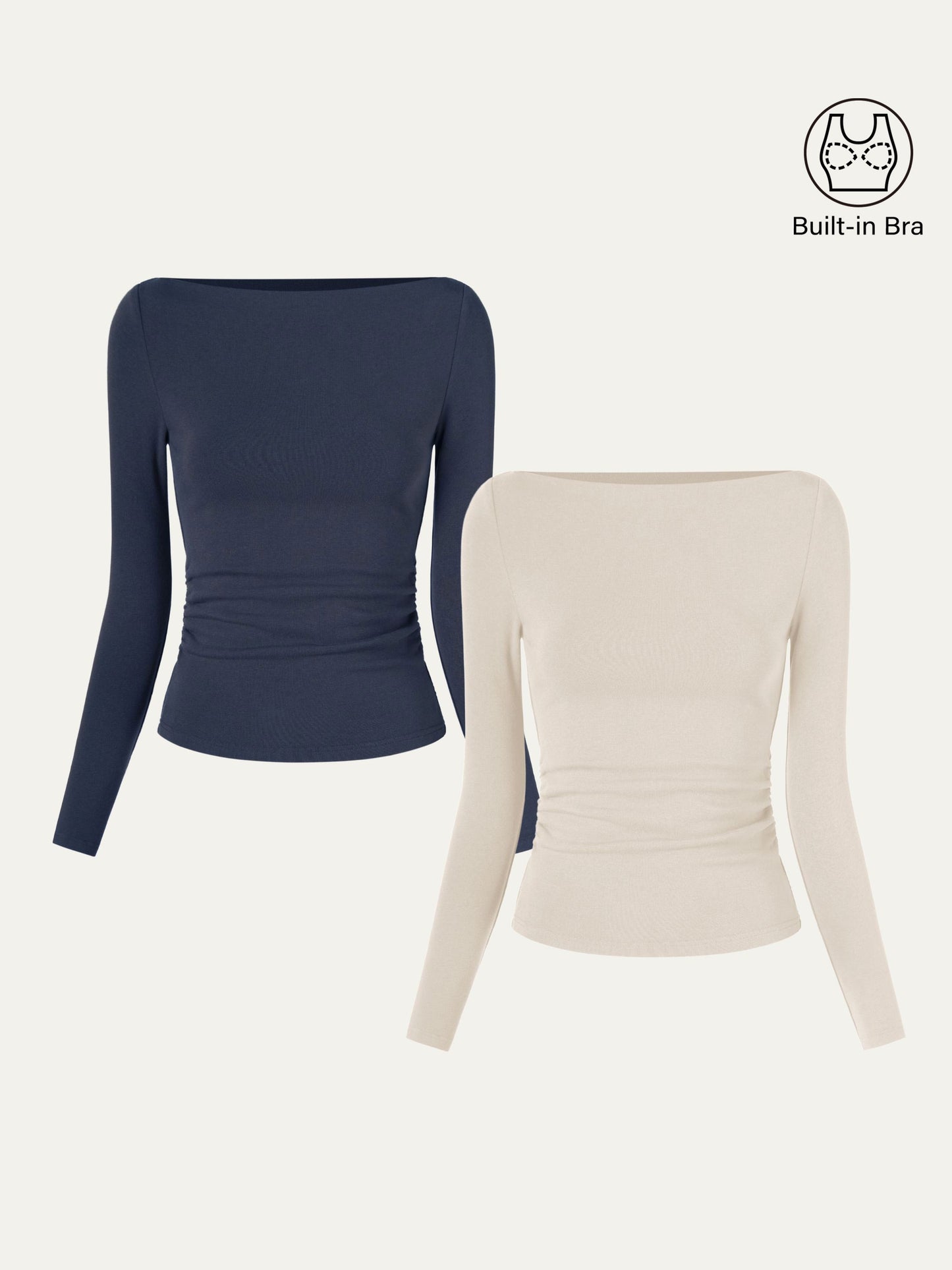 Moderne Brami Top met Boothals en Geplooide Zijkant