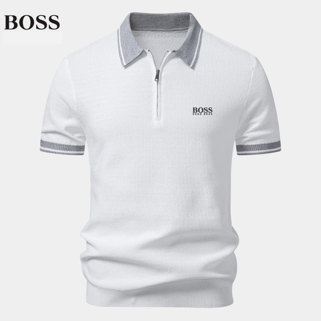 Premium Gebreide Polo met Rits en Contrast