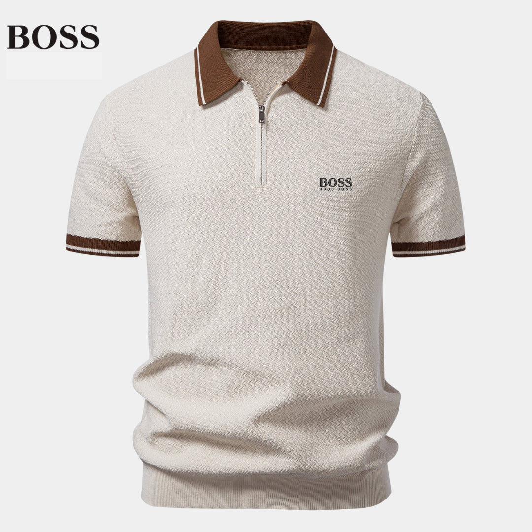Premium Gebreide Polo met Rits en Contrast