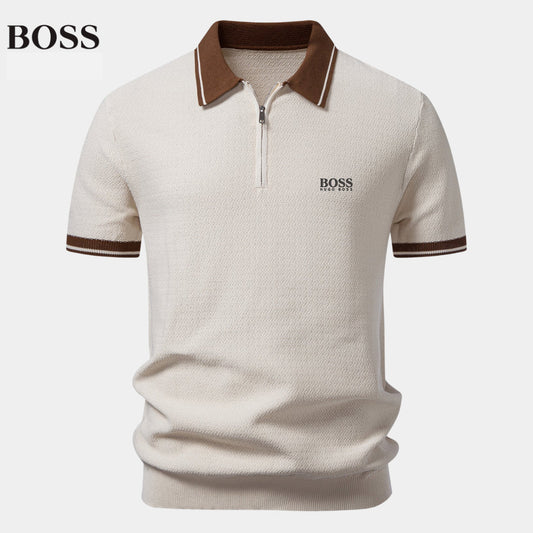 Premium Gebreide Polo met Rits en Contrast