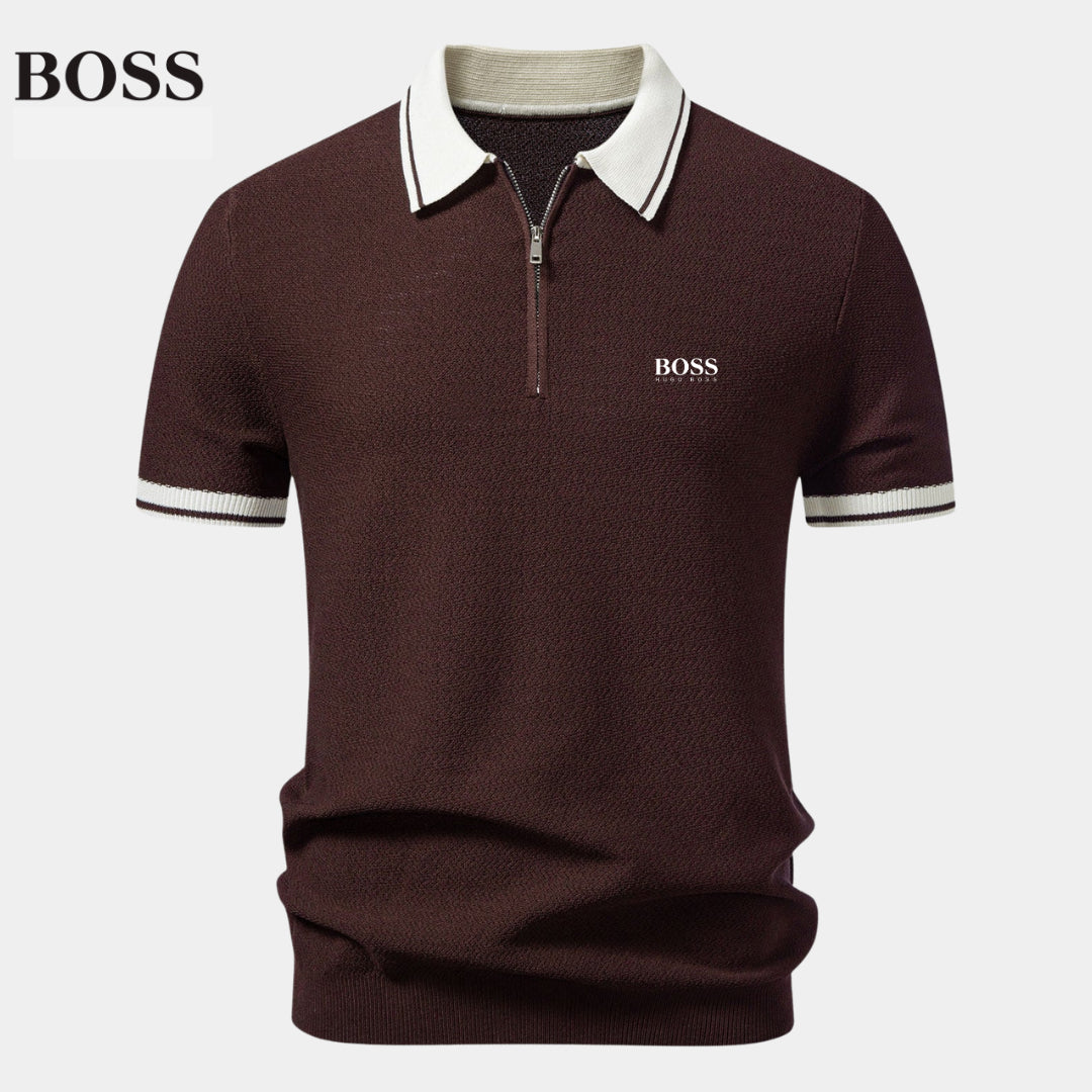 Premium Gebreide Polo met Rits en Contrast