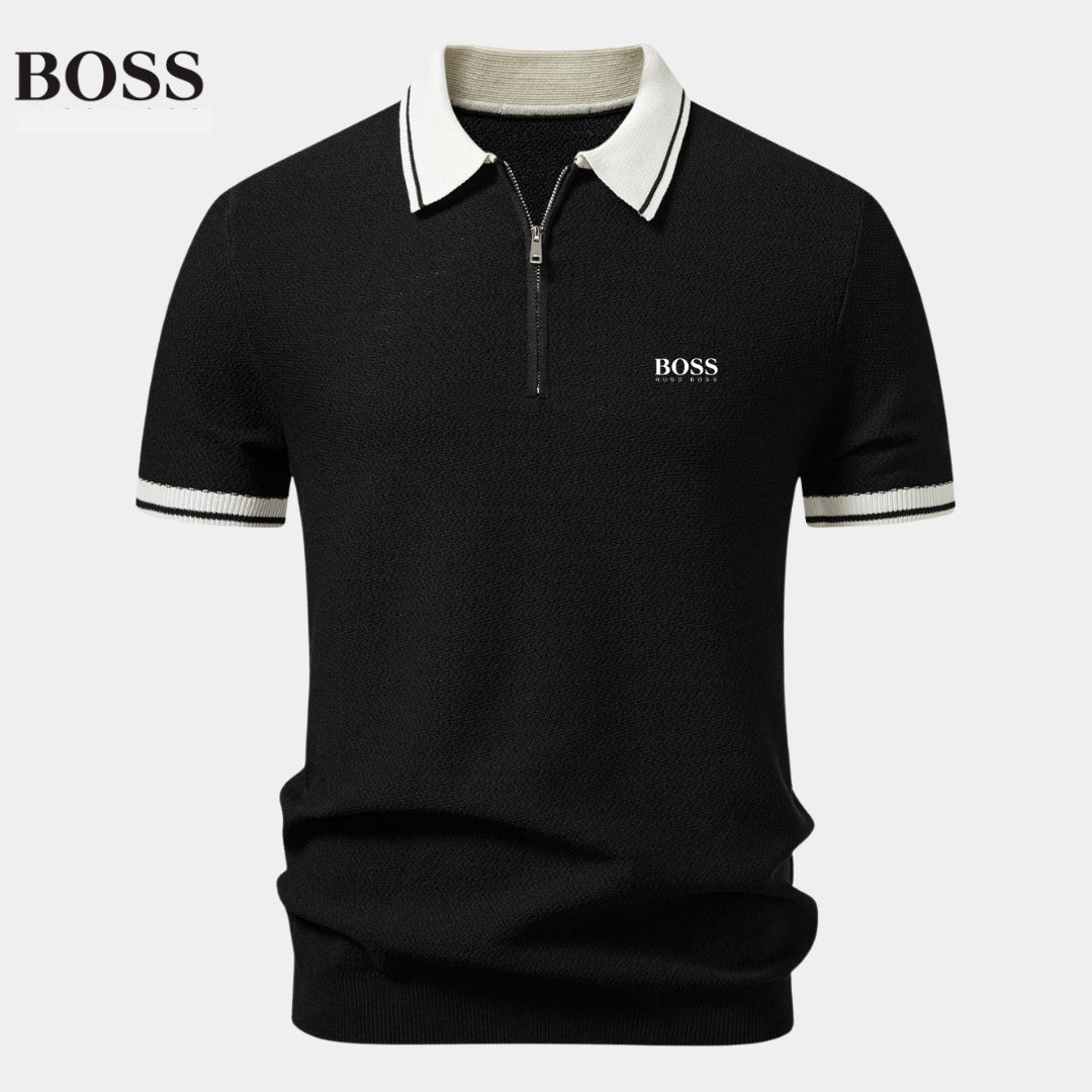 Premium Gebreide Polo met Rits en Contrast