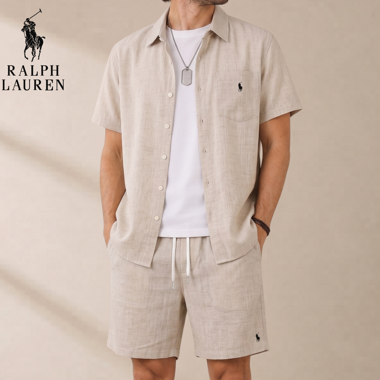 Tweedelige Linnen Set Overhemd & Short
