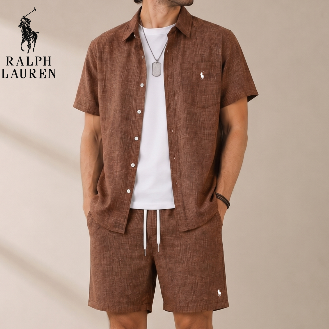Tweedelige Linnen Set Overhemd & Short