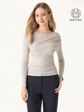 Tencel-Wol Brami Top met Plooien en Lange Mouwen