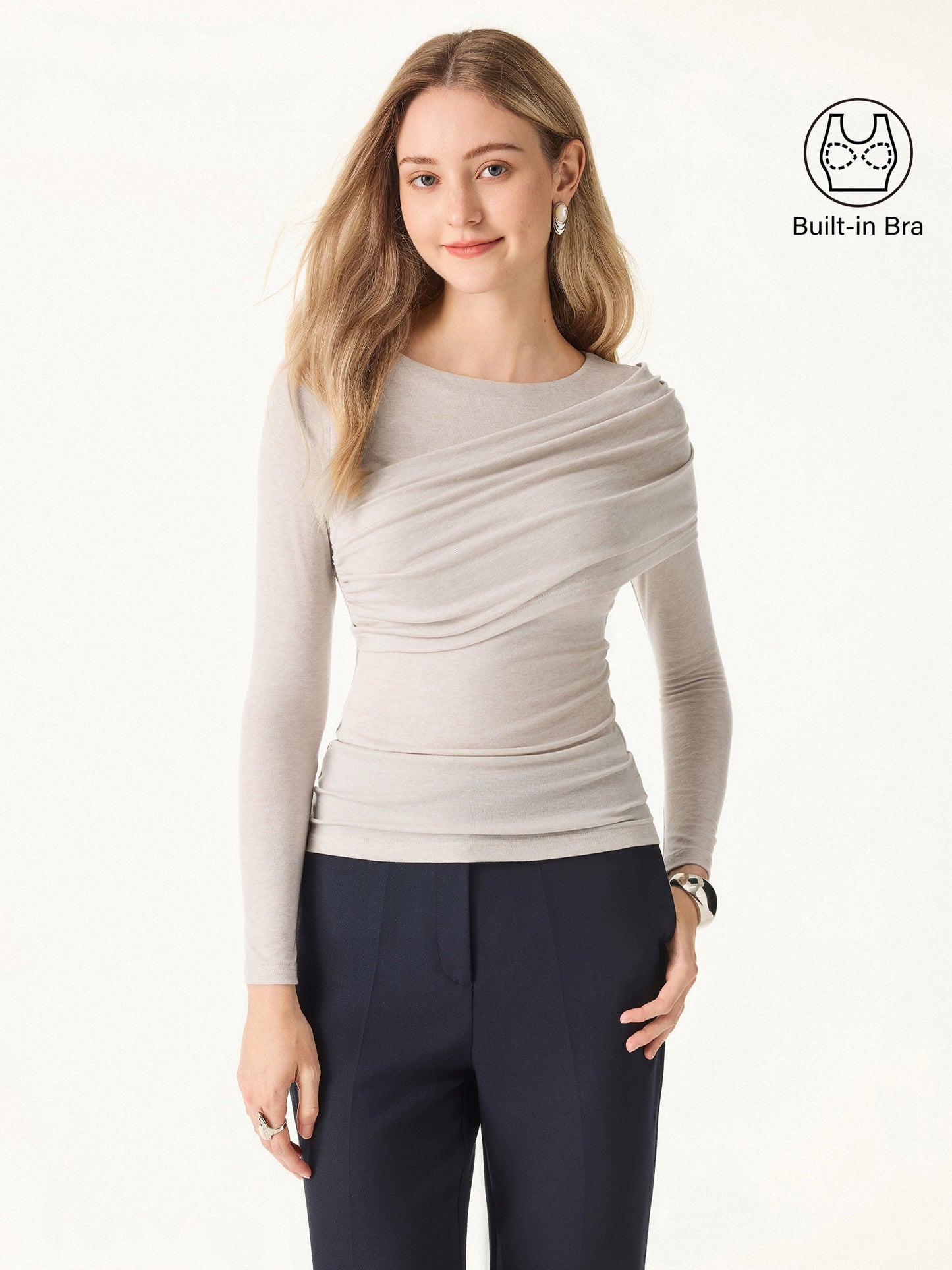 Tencel-Wol Brami Top met Plooien en Lange Mouwen