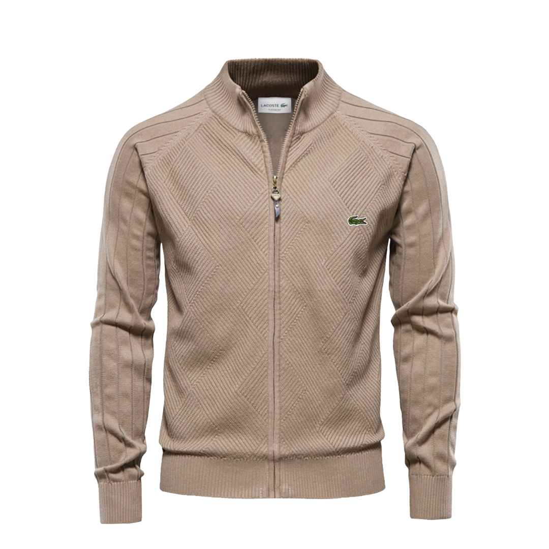 Heren trui met structuur en ritskraag - beige