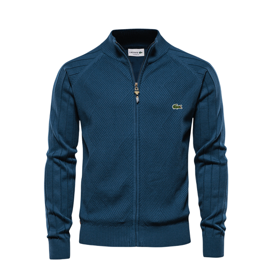Heren trui met structuur en ritskraag - blauw